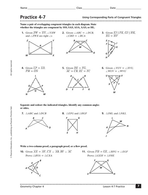 proving congruent triangles worksheet with answers
